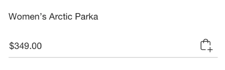 The same card without the rating: Women’s Arctic Parka and $349.00.